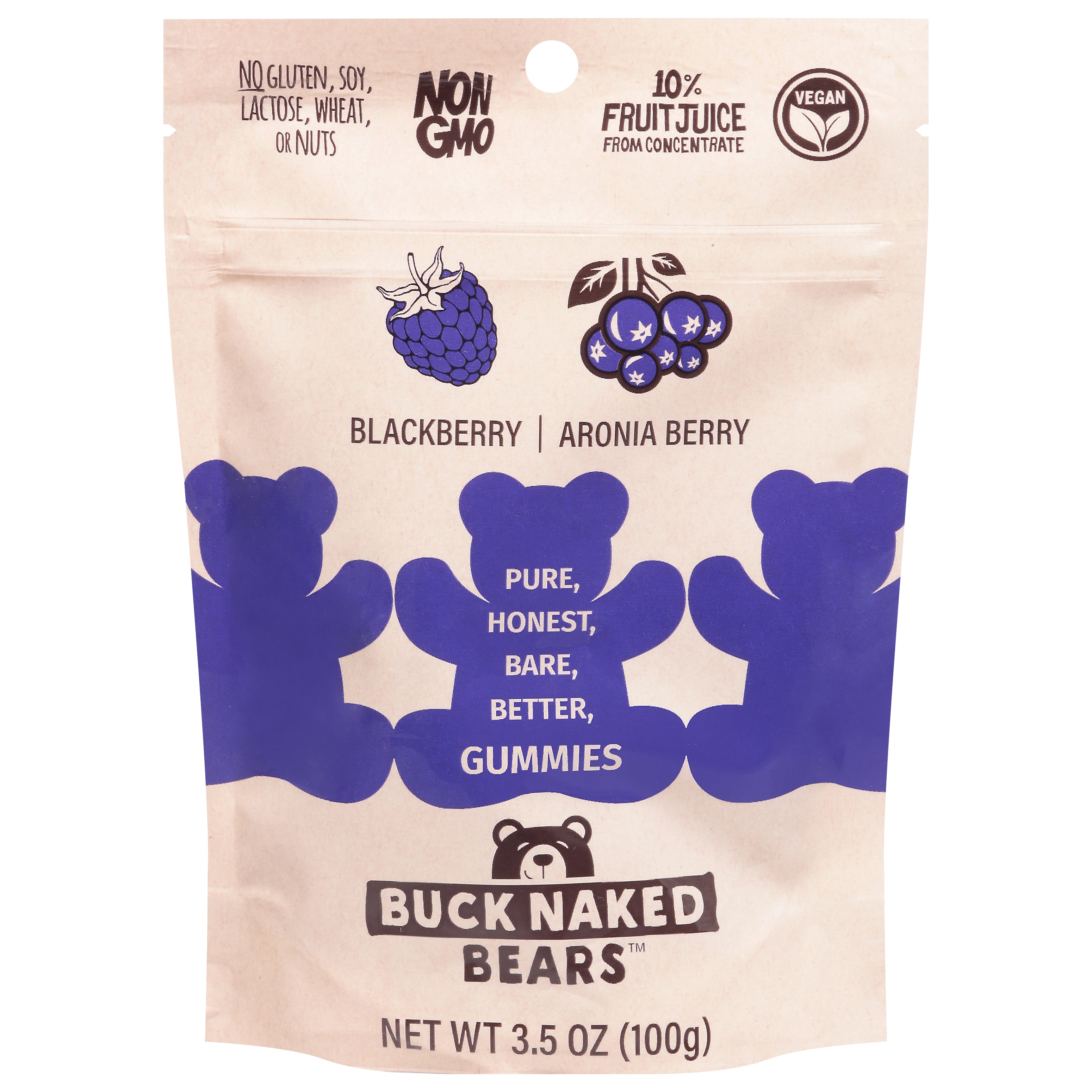 Buck Naked Bears Blackberry/Aronia Berry Gummies 3.5 oz - Case of 12