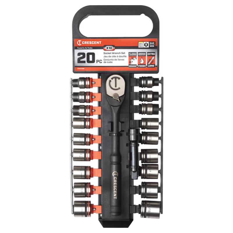 CRESCENT - Crescent 10 Sizes X 3/8 in. drive Metric/SAE 6 Point Standard Socket Wrench Set 20 pc