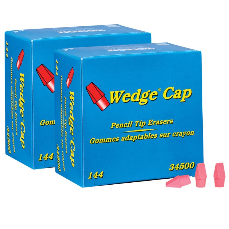 DIXON - Wedge Pencil Cap Erasers, Pink, 144 Per Pack, 2 Packs