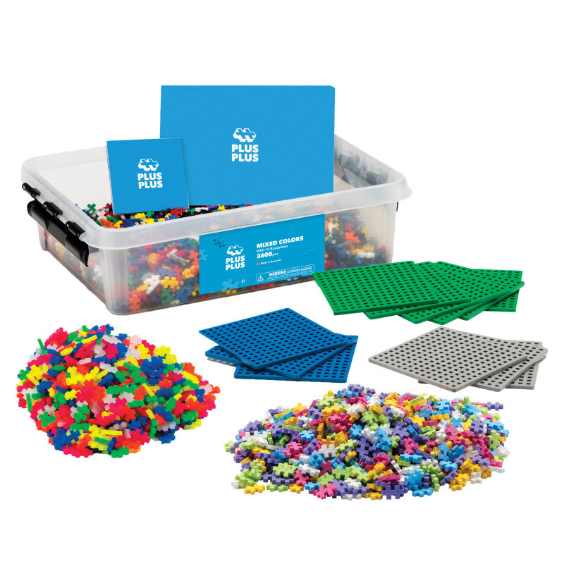 PLUS-PLUS - Plus-Plus® School Set, Assorted Colors, 3600 Pieces with 12 Baseplates