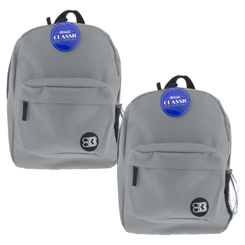 BAZIC PRODUCTS - 17" Classic Backpack, Gray, Pack of 2