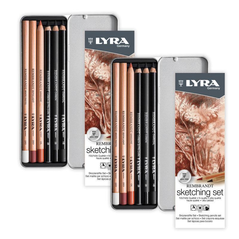 Rembrandt Sketching Pencil Set, Metal Tin, Assorted Colors, 6 Per Set, 2 Sets