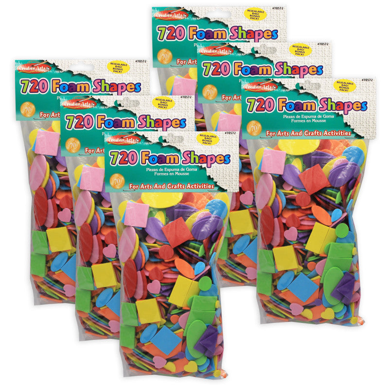 CHARLES LEONARD - Foam Shapes, Assorted Colors, 720 Per Pack, 6 Packs