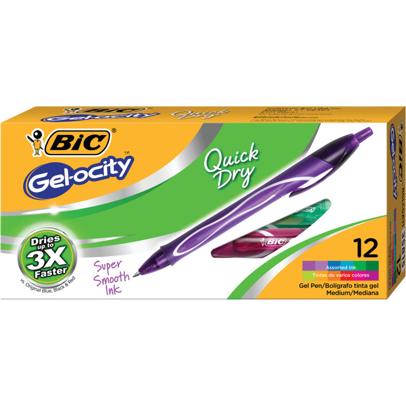 BIC - Gel-ocity® Quick Dry Retractable Gel Pens, Assorted Fashion Colors, Pack of 12