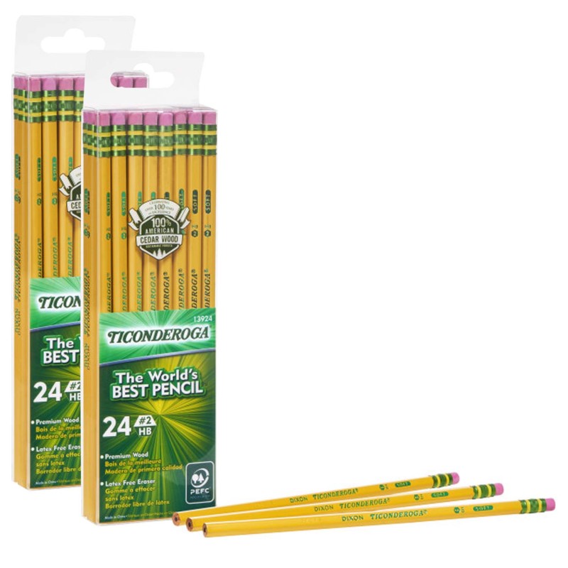 TICONDEROGA - Pencils, #2 Soft, Yellow, Unsharpened, 24 Per Pack, 2 Packs