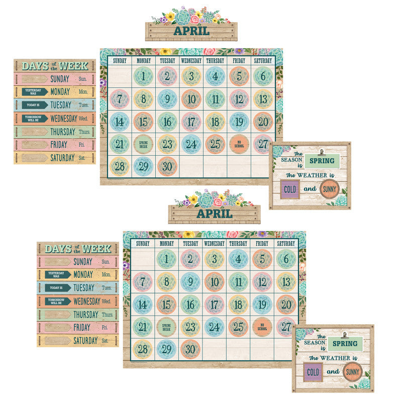 TEACHER CREATED RESOURCES - Rustic Bloom Calendar Bulletin Board Set, 2 Sets