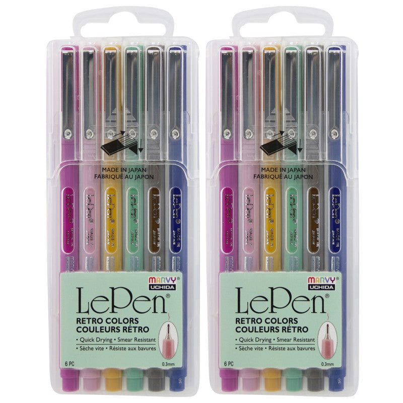 MARVY UCHIDA - LePen® Micro-Fine Point Pen, Retro, 6 Per Pack, 2 Packs