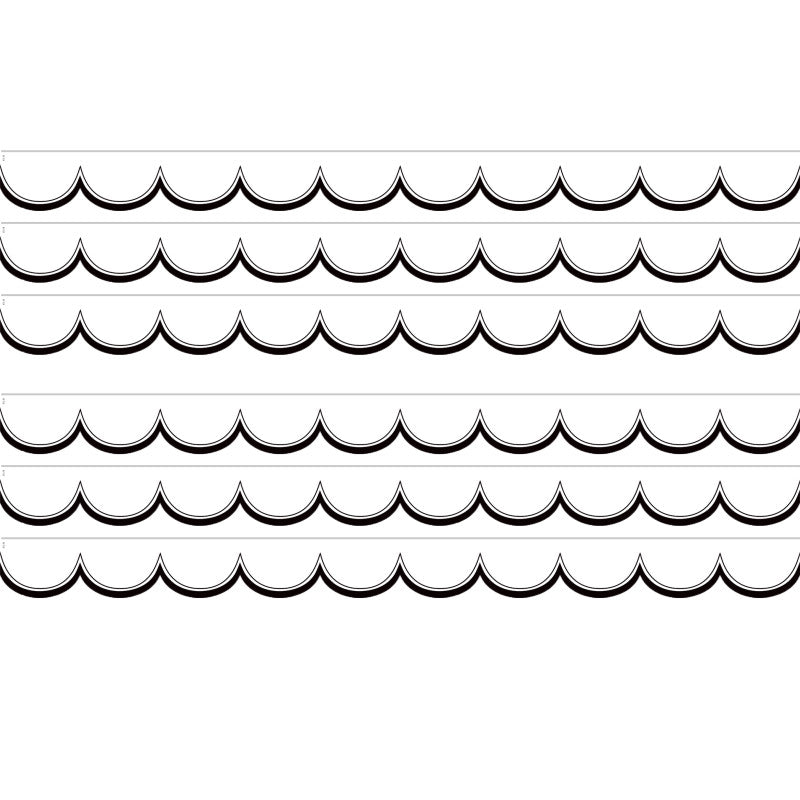 TEACHER CREATED RESOURCES - White with Black Scalloped Die-Cut Border Trim, 35 Feet Per Pack, 6 Packs