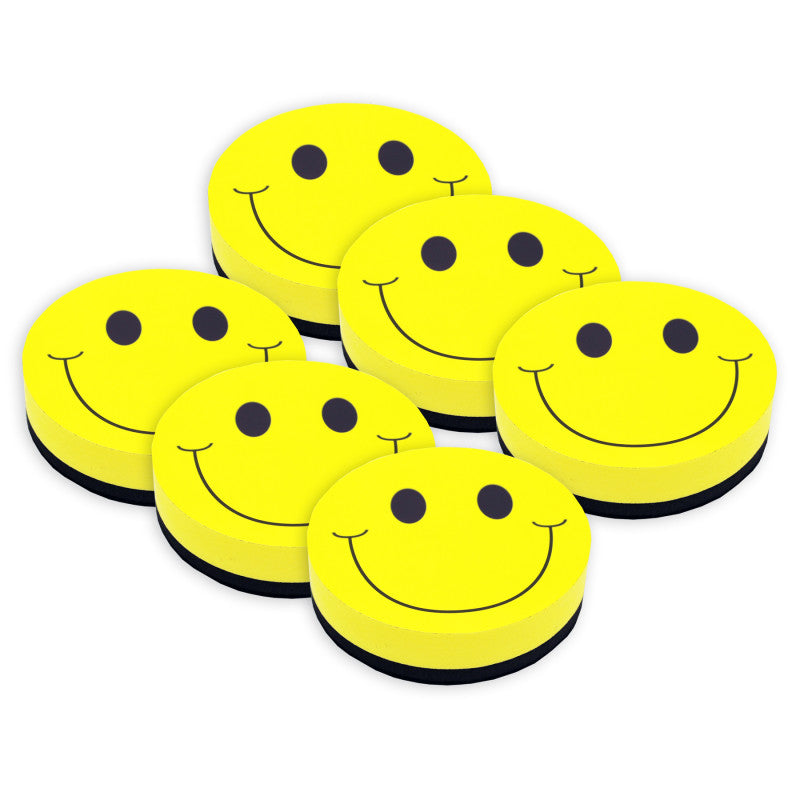 ASHLEY PRODUCTIONS - Magnetic Whiteboard Eraser, Smile Face, Pack of 6