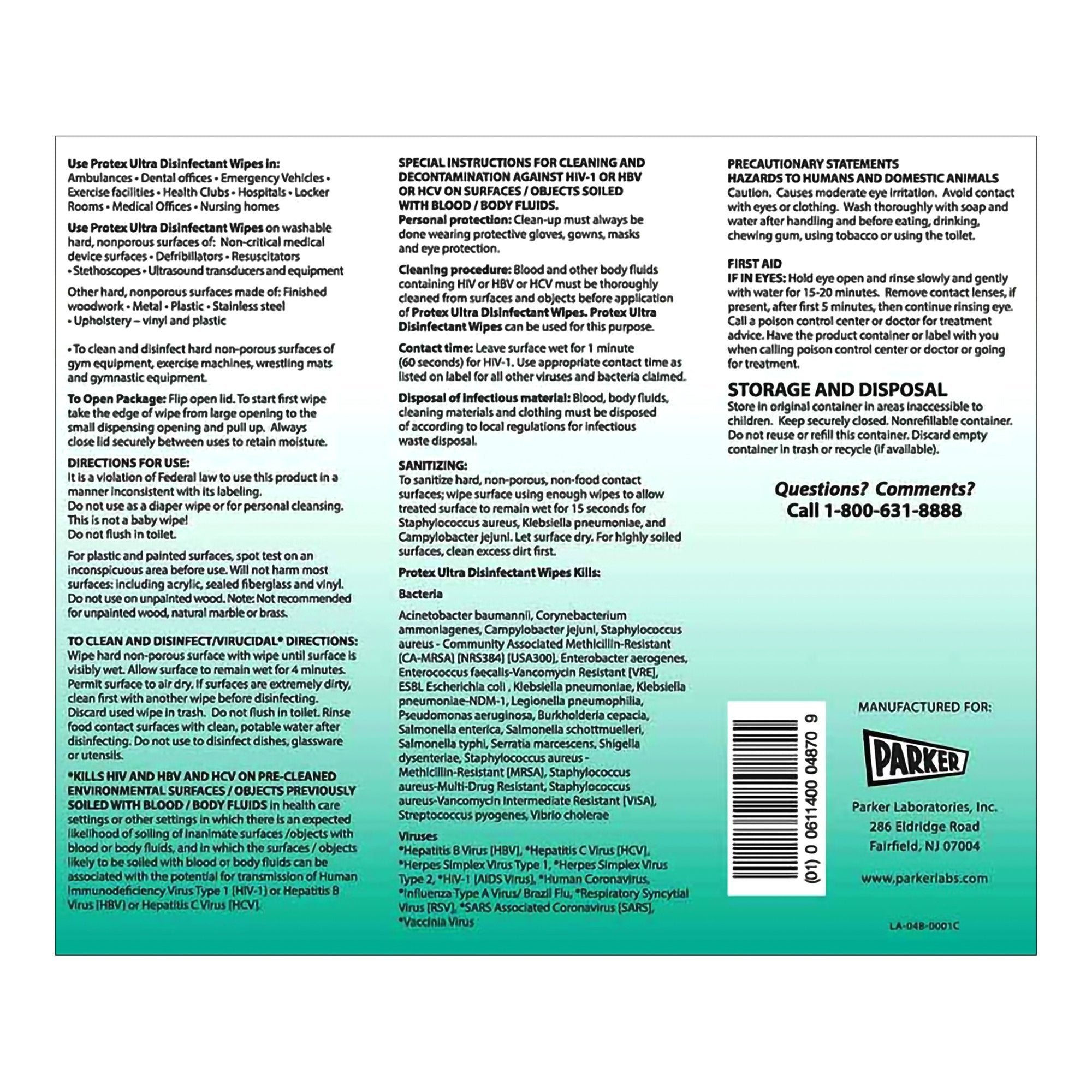 Parker Labs - Protex™ Ultra Surface Disinfectant Cleaner Premoistened Broad Spectrum Manual Pull Wipe 75 Count Canister Lemon Scent NonSterile [1/CN]