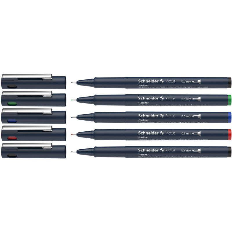 SCHNEIDER - Pictus Fineliners, Wallet, 5 Pieces, Assorted Colors and Sizes