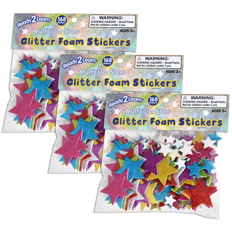 READY 2 LEARN - Glitter Foam Stickers - Stars - Multicolor, 168 Per Pack, 3 Packs