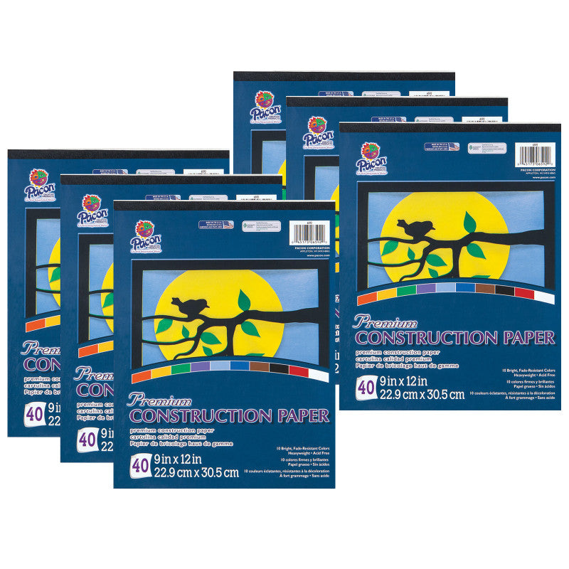 TRU-RAY - Construction Paper Pad, 10 Classic Colors, 9" x 12", 40 Sheets, Pack of 6