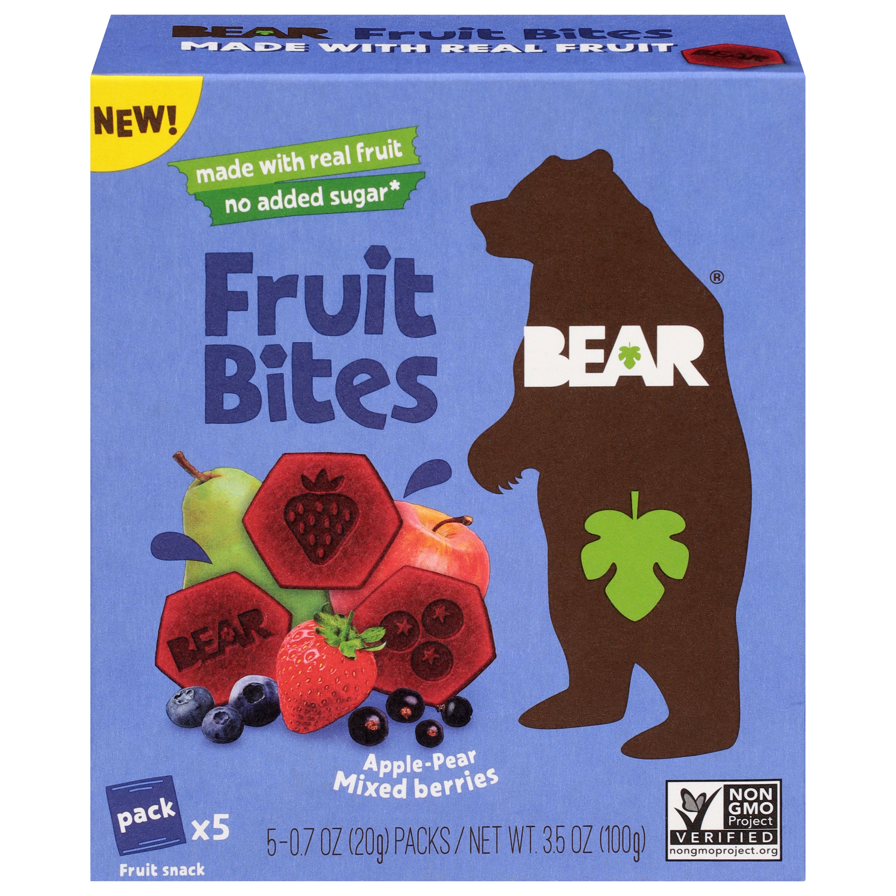 Bear Apple-Pear Mixed Berries Fruit Bites 5 - 0.7 oz Packs - Case of 4