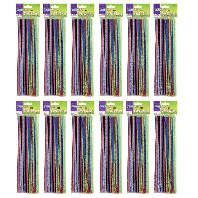 CREATIVITY STREET - Regular Stems, Assorted Colors, 12" x 4 mm, 100 Pieces Per Pack, 12 Packs