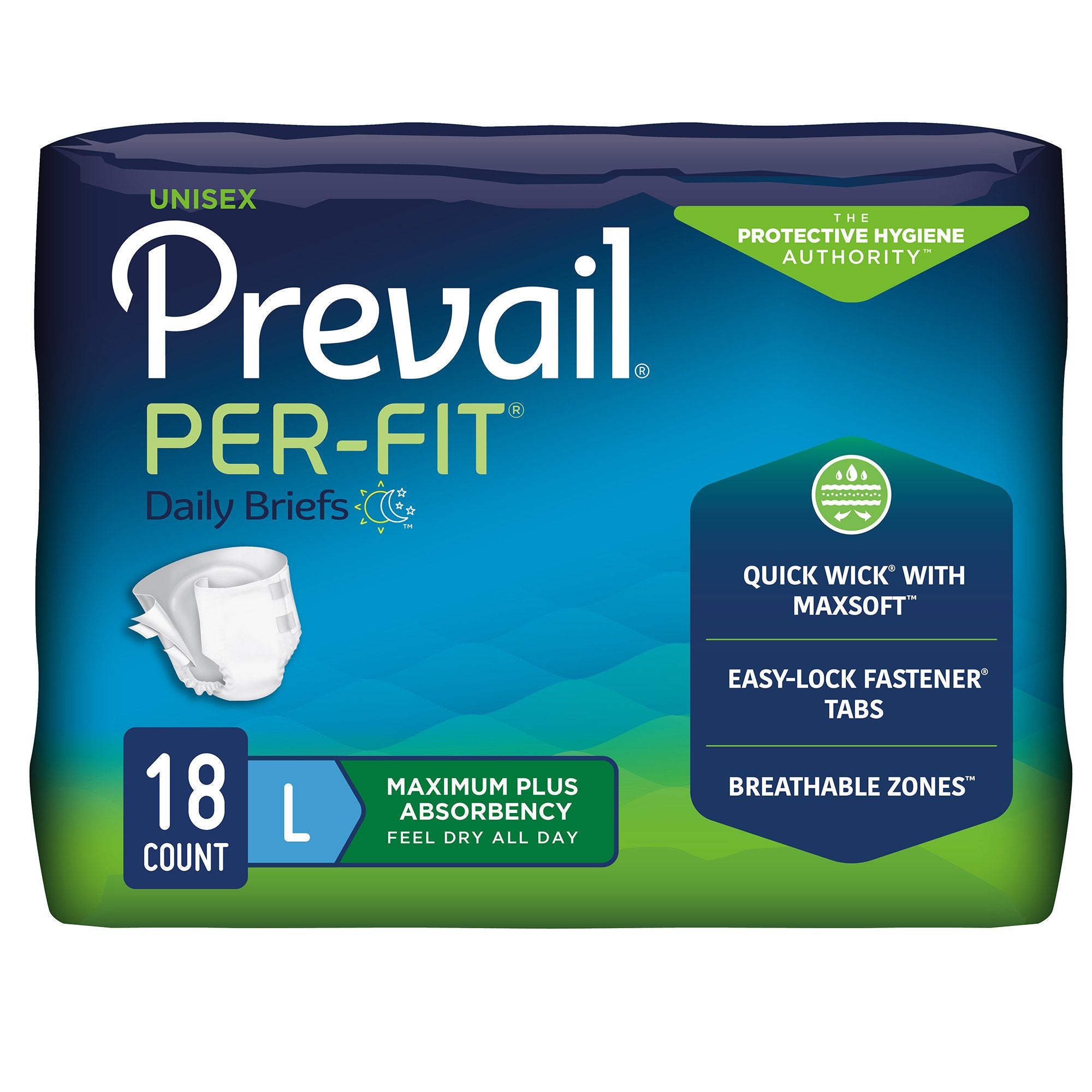 First Quality - Unisex Adult Incontinence Brief Prevail® Per-Fit® Maximum Plus Large Disposable Heavy Absorbency [18/PK]