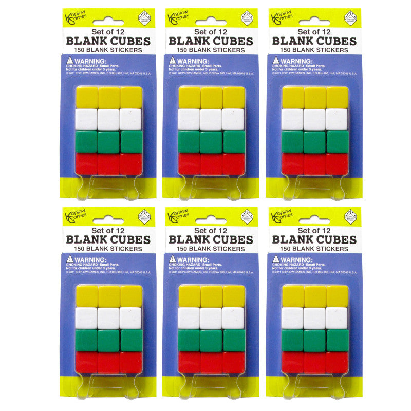 KOPLOW GAMES - Blank Dice Set with Stickers, 12 Per Pack, 6 Packs