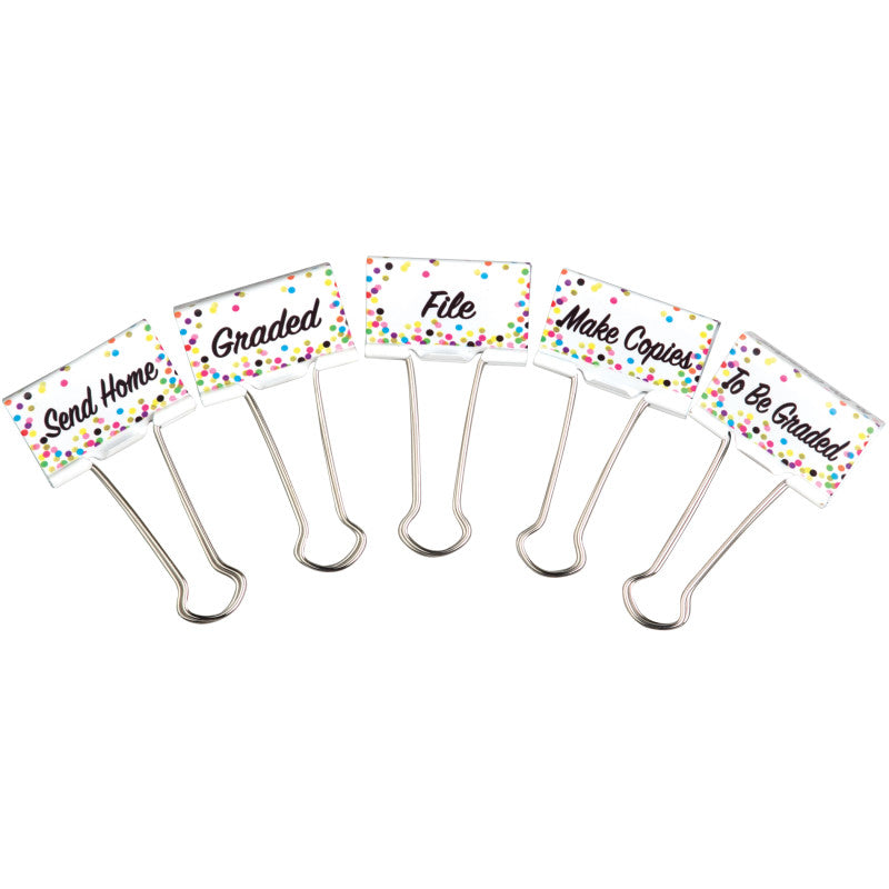 TEACHER CREATED RESOURCES - Confetti Large Binder Clips, Management, 5 Per Pack, 3 Packs