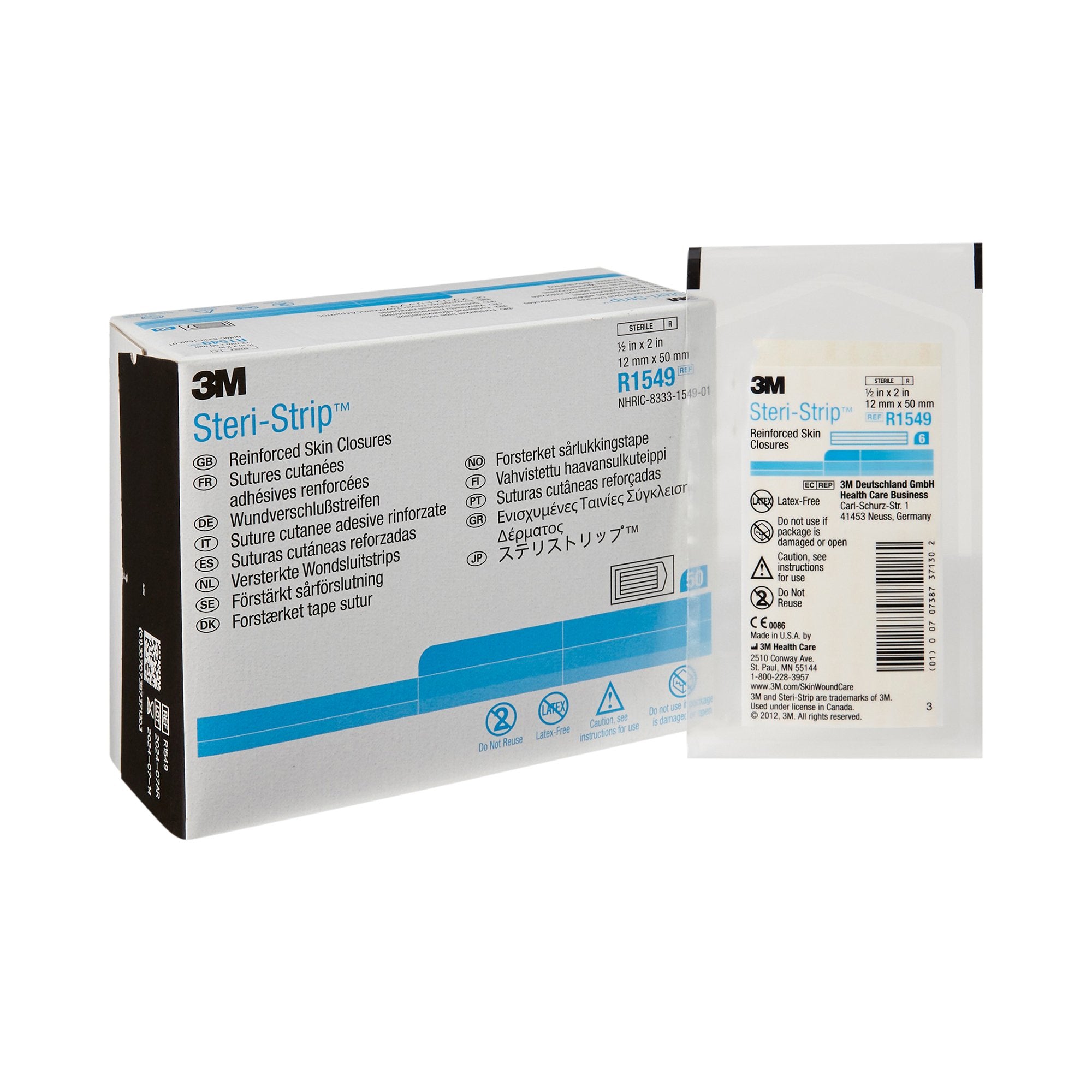 Solventum Corporation - Skin Closure Strip Steri-Strip™ 1/2 X 2 Inch Nonwoven Material Reinforced Strip White [50/BX]