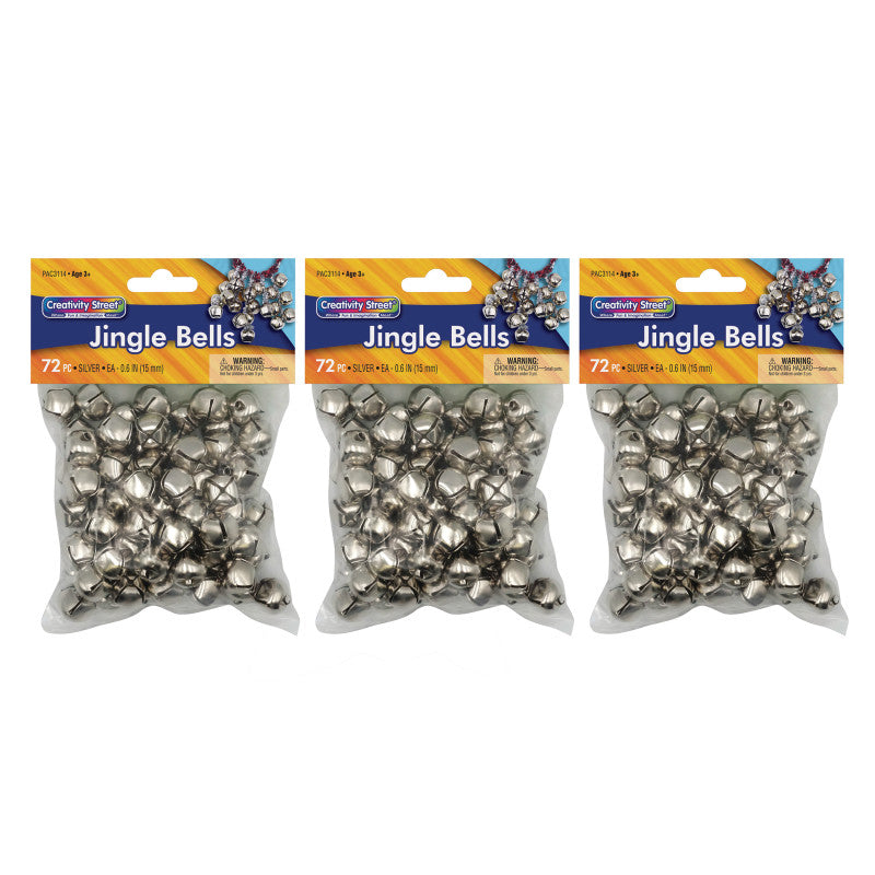 CREATIVITY STREET - Jingle Bells, Silver, 5/8", 72 Per Pack, 3 Packs