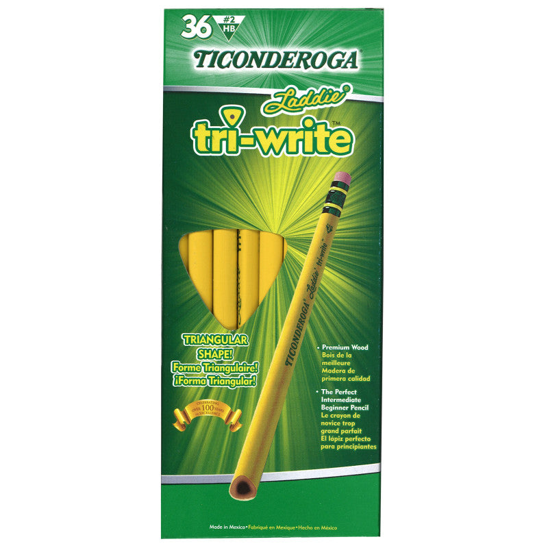 TICONDEROGA - Laddie® Tri-Write Intermediate Size No. 2 Pencils with Eraser, Box of 36