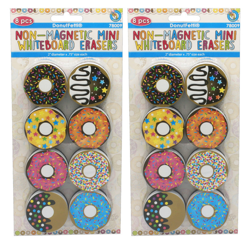 ASHLEY PRODUCTIONS - Non-Magnetic Mini Whiteboard Erasers, DonutFetti®, 8 Per Pack, 2 Packs