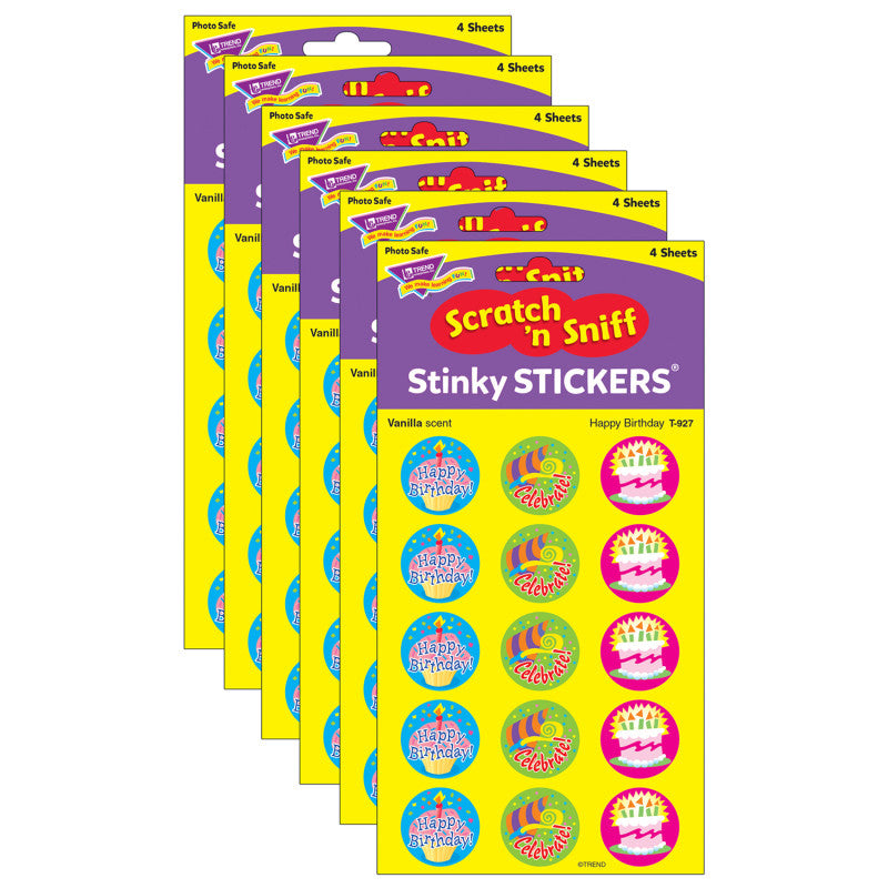 TREND - Happy Birthday/Vanilla Stinky Stickers®, 60 Per Pack, 6 Packs