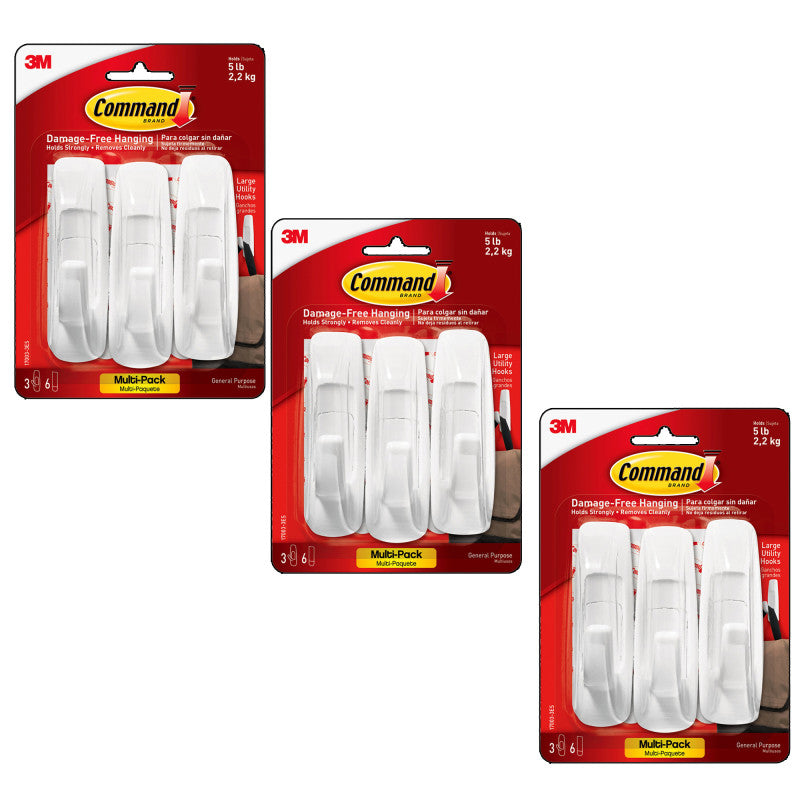 3M - Command™ Large Utility Hooks Multi-Pack, 3 Per Pack, 3 Packs