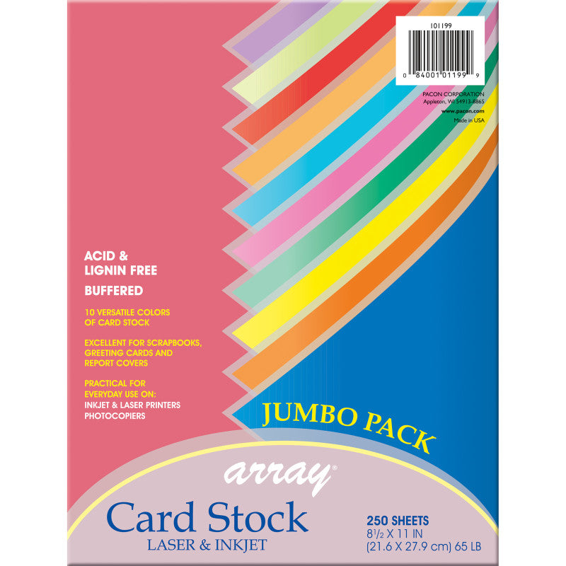 PACON - Colorful Card Stock Assortment, 10 Colors, 8-1/2" x 11", 250 Sheets