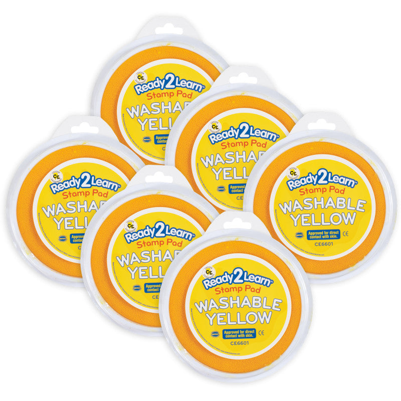 READY 2 LEARN - Jumbo Circular Washable Stamp Pad - Yellow - 5.75" dia. - Pack of 6