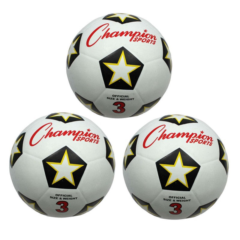 CHAMPION SPORTS - Rubber Soccer Ball, Size 3, Pack of 3