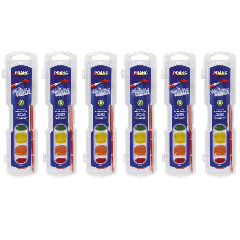 PRANG - Semi-Moist Washable Watercolor Set, 8 Colors Per Set, 6 Sets (DIX80525-6)