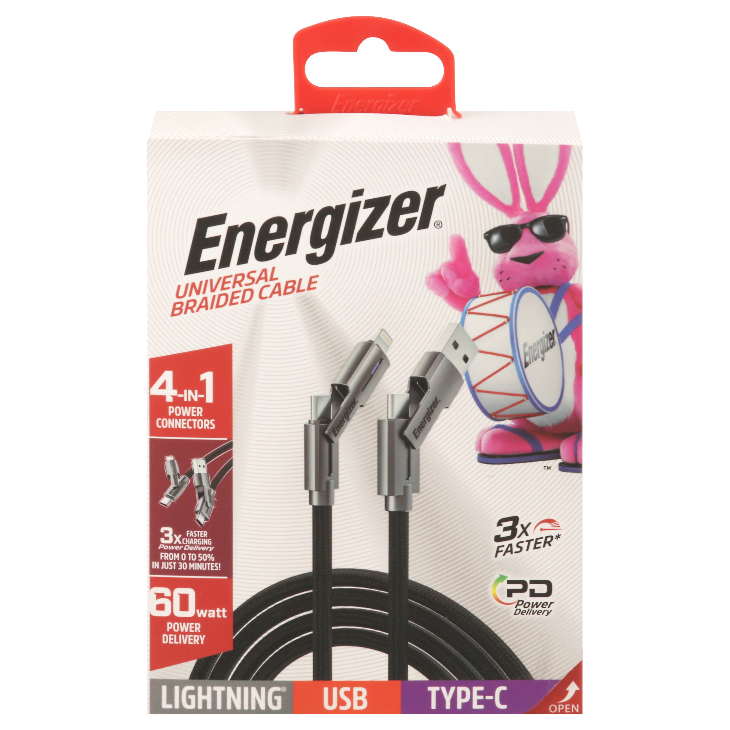Energizer Lightning USB Type C 4-in-1 Universal Braided Cable 1 ea - Case of 1