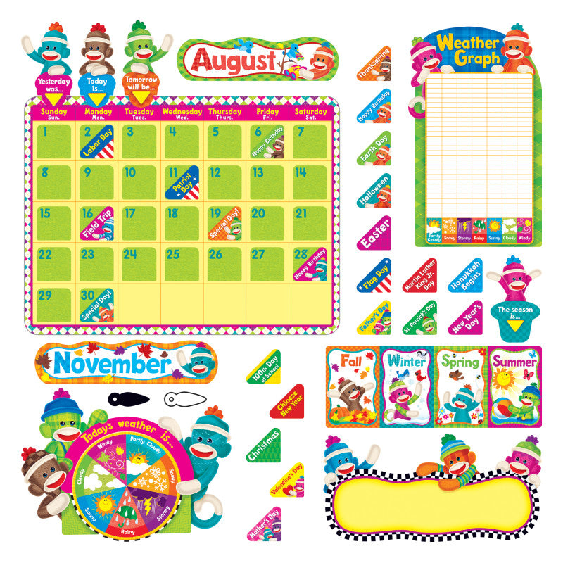TREND - Sock Monkeys Calendar Bulletin Board Set