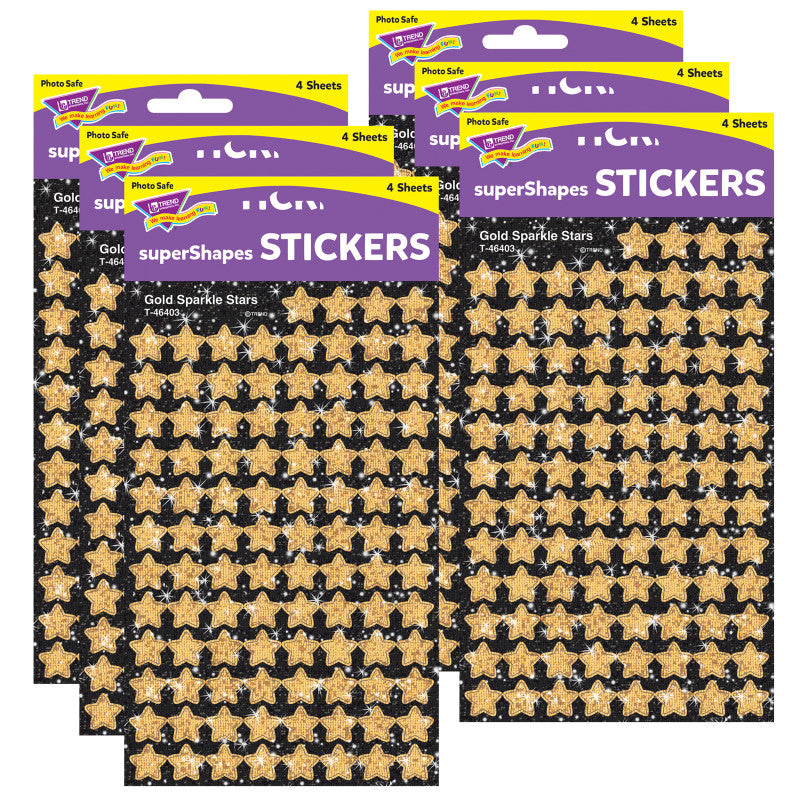 TREND - Gold Sparkle Stars superShapes Stickers-Sparkle, 400 Per Pack, 6 Packs
