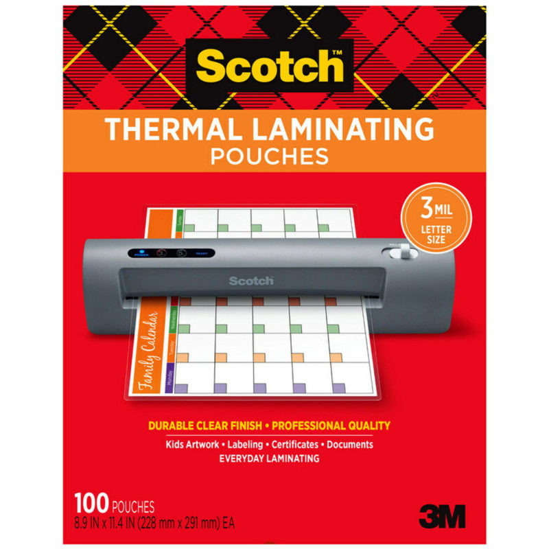 SCOTCH - Thermal Laminating Pouches, 3 mil Size, Pack of 100