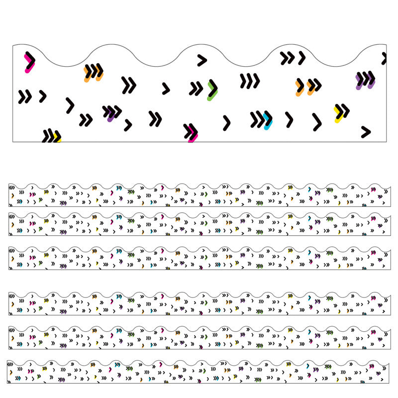 CARSON DELLOSA EDUCATION - Kind Vibes Rainbow Doodles Scalloped Borders, 39 Feet Per Pack, 6 Packs