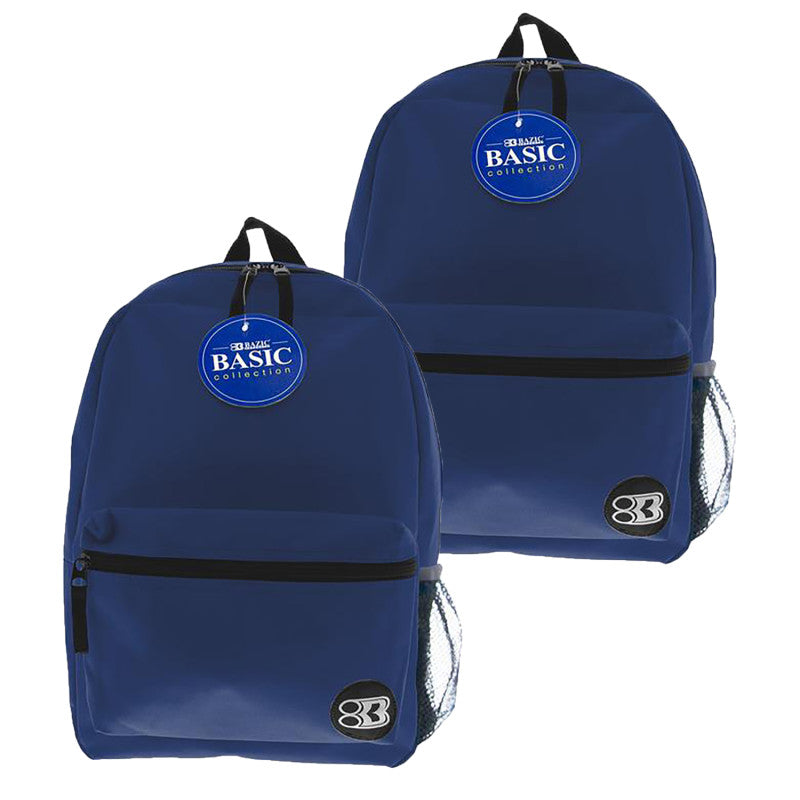 BAZIC PRODUCTS - 16" Basic Backpack, Navy Blue, Pack of 2