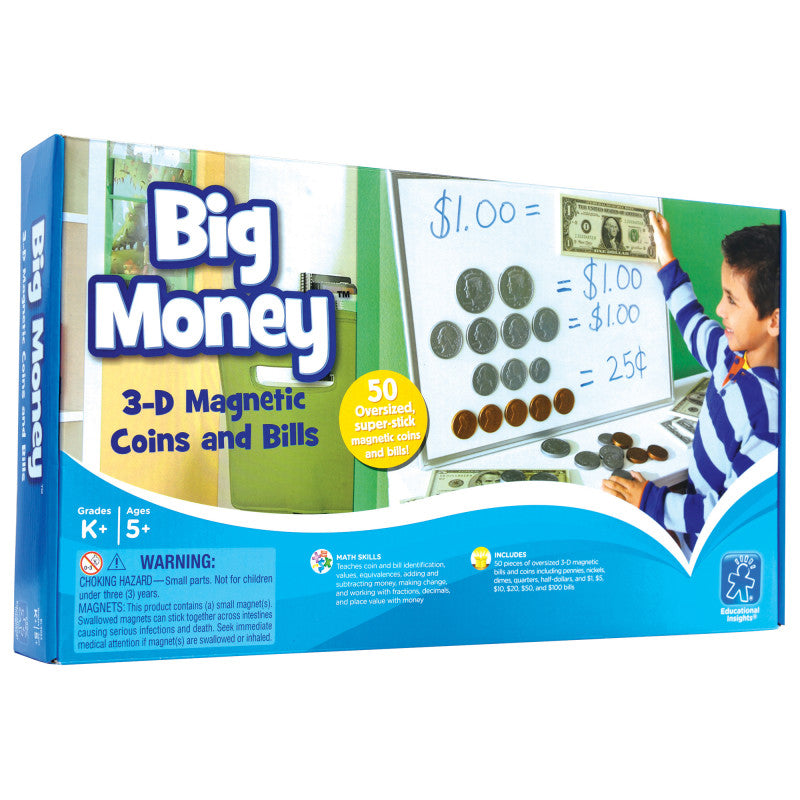 EDUCATIONAL INSIGHTS - Big Money™ Magnetic Coins & Bills, Pack of 50