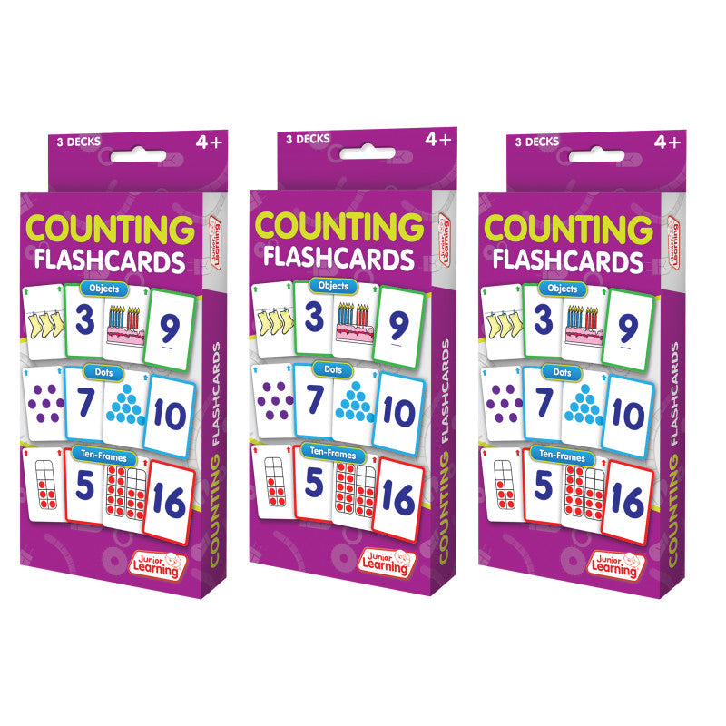 JUNIOR LEARNING - Counting Flashcards, 3 Sets Per Pack, 3 Packs