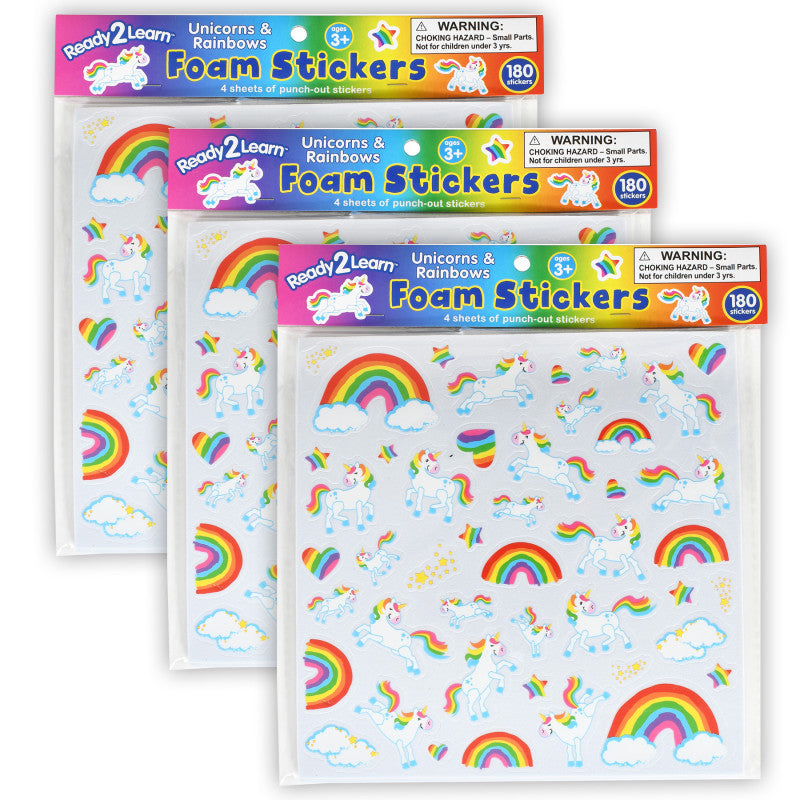 READY 2 LEARN - Foam Stickers - Unicorns and Rainbows - 180 Per Pack - 3 Packs