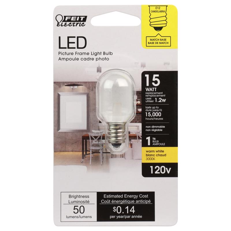 FEIT - Feit LED T6 E12 (Candelabra) LED Bulb Warm White 15 Watt Equivalence 1 pk