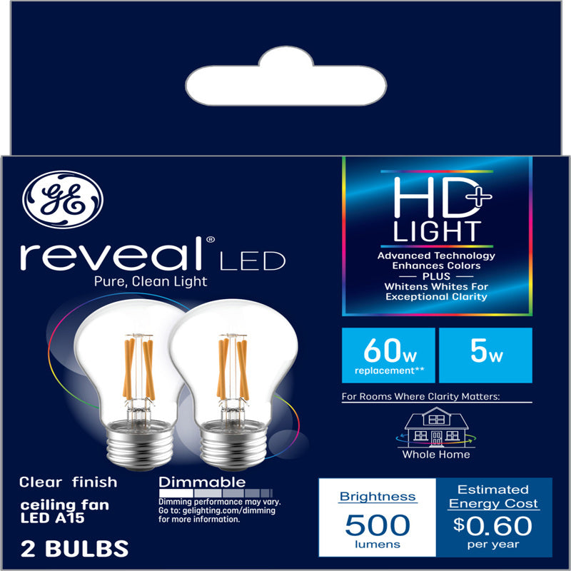 GE - GE Reveal A15 E26 (Medium) LED Bulb Soft White 60 Watt Equivalence 2 pk