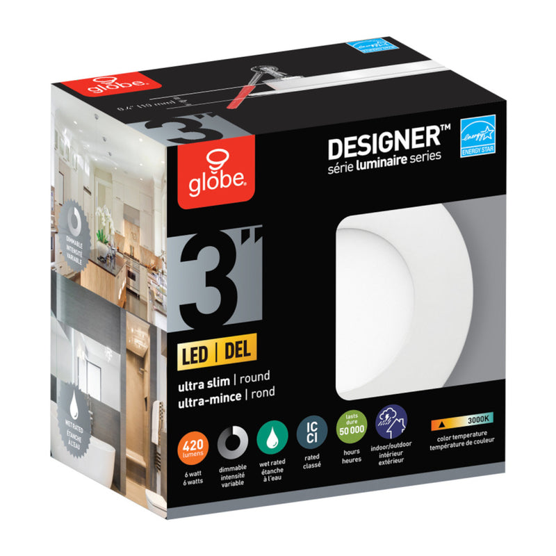 GLOBE ELECTRIC - Globe Electric Designer Luminaire Series Frost White 3 in. W Metal LED Canless Recessed Downlight 6