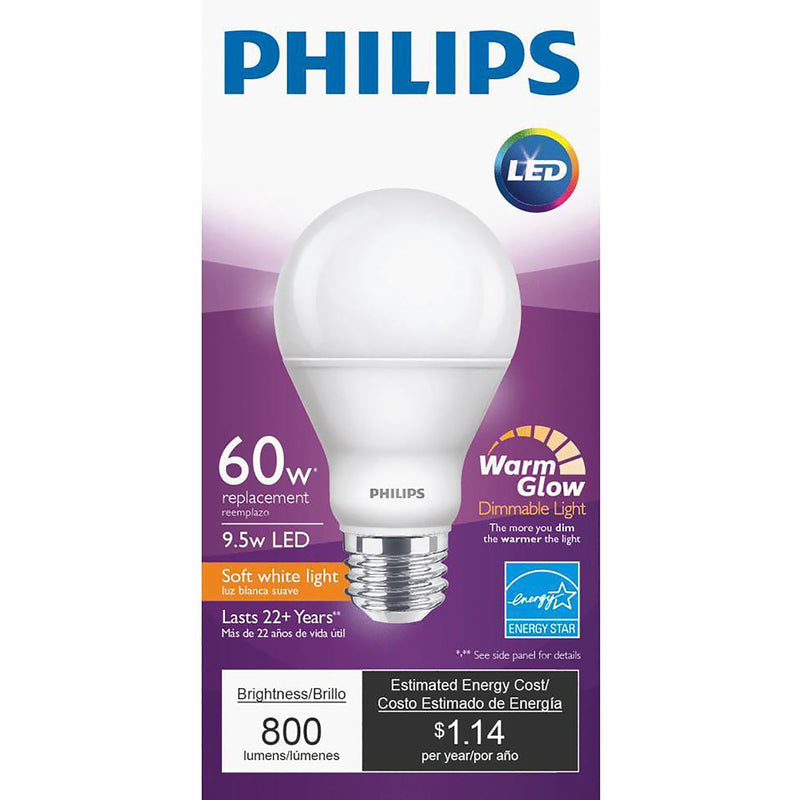 PHILIPS - Philips A19 E26 (Medium) LED Bulb Warm White 60 Watt Equivalence 1 pk