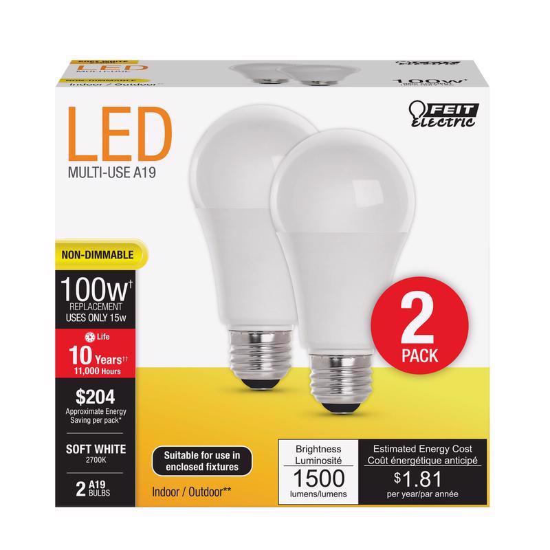 FEIT - Feit LED A19 E26 (Medium) LED Bulb Soft White 100 Watt Equivalence 2 pk [A160082710KLED2]