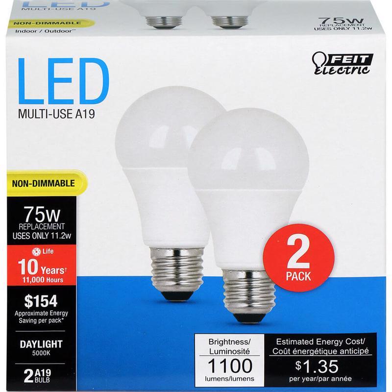 FEIT - Feit LED A19 E26 (Medium) LED Bulb Daylight 75 Watt Equivalence 2 pk