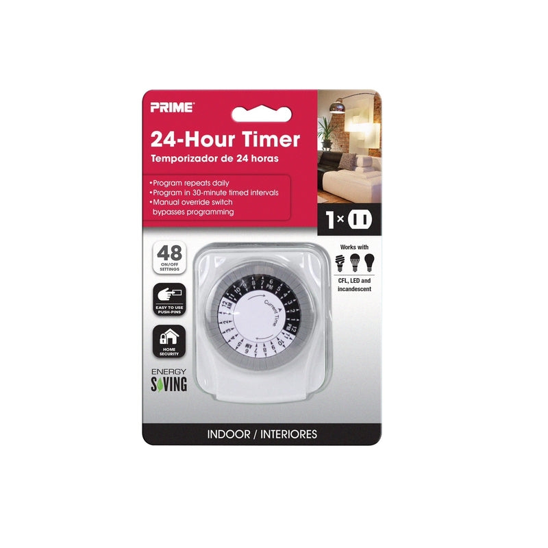 PRIME - Prime Indoor Mechanical Timer 125 V White [TNI2412-RC]