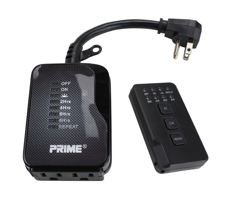 PRIME - Prime Outdoor Timer With Remote Control and Grounded Outlets 12 V Black