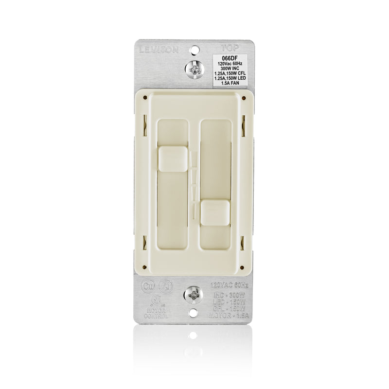 LEVITON - Leviton Decora SureSlide Light Almond Fan/LED Dimmer Slide Switch 1 pk